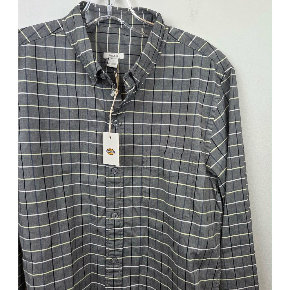Fossil Ross Classic BDC Grey Plaid Button Down Shirt 100% Cotton Mens Small NWT